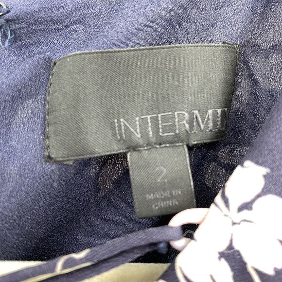 Intermix Silk Romper size 2 Thali Floral Navy Balloon Sleeve V-neck Romantic - Picture 9 of 11